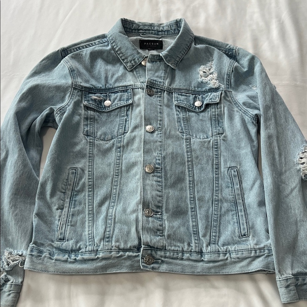 Pacsun Distressed Light Wash Denim Jacket - Picture 6 of 6